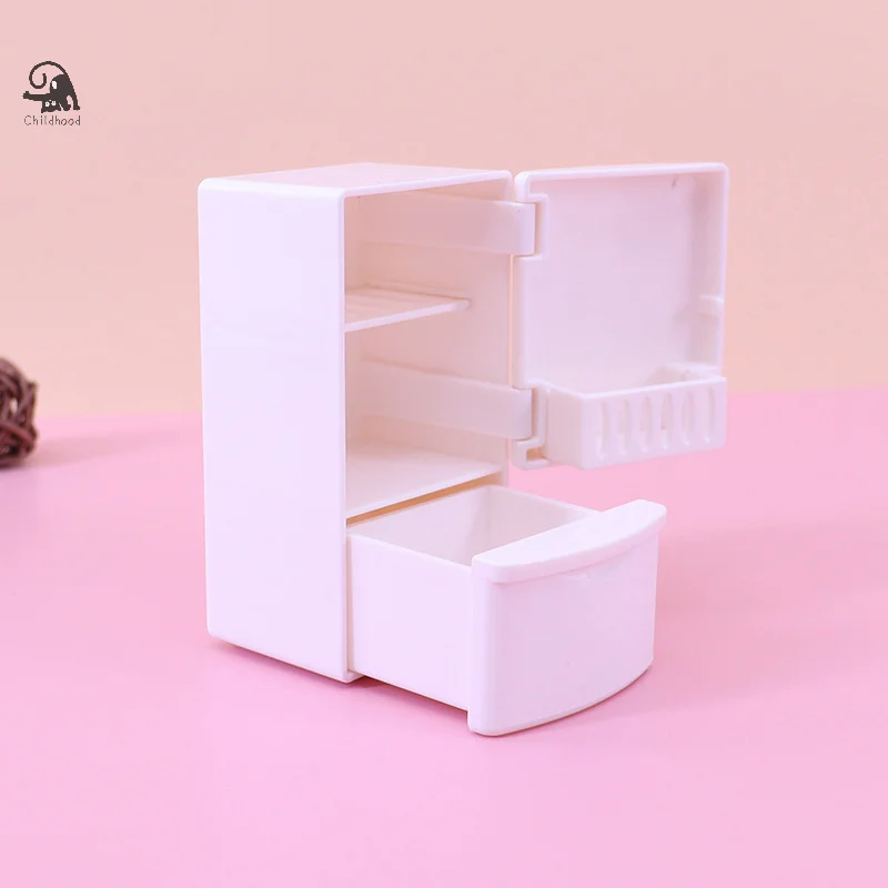 1/12 Mini casa delle bambole frigorifero bianco con set di alimenti giocattoli da cucina mobili in miniatura decorazioni per frigorifero per regalo per bambini