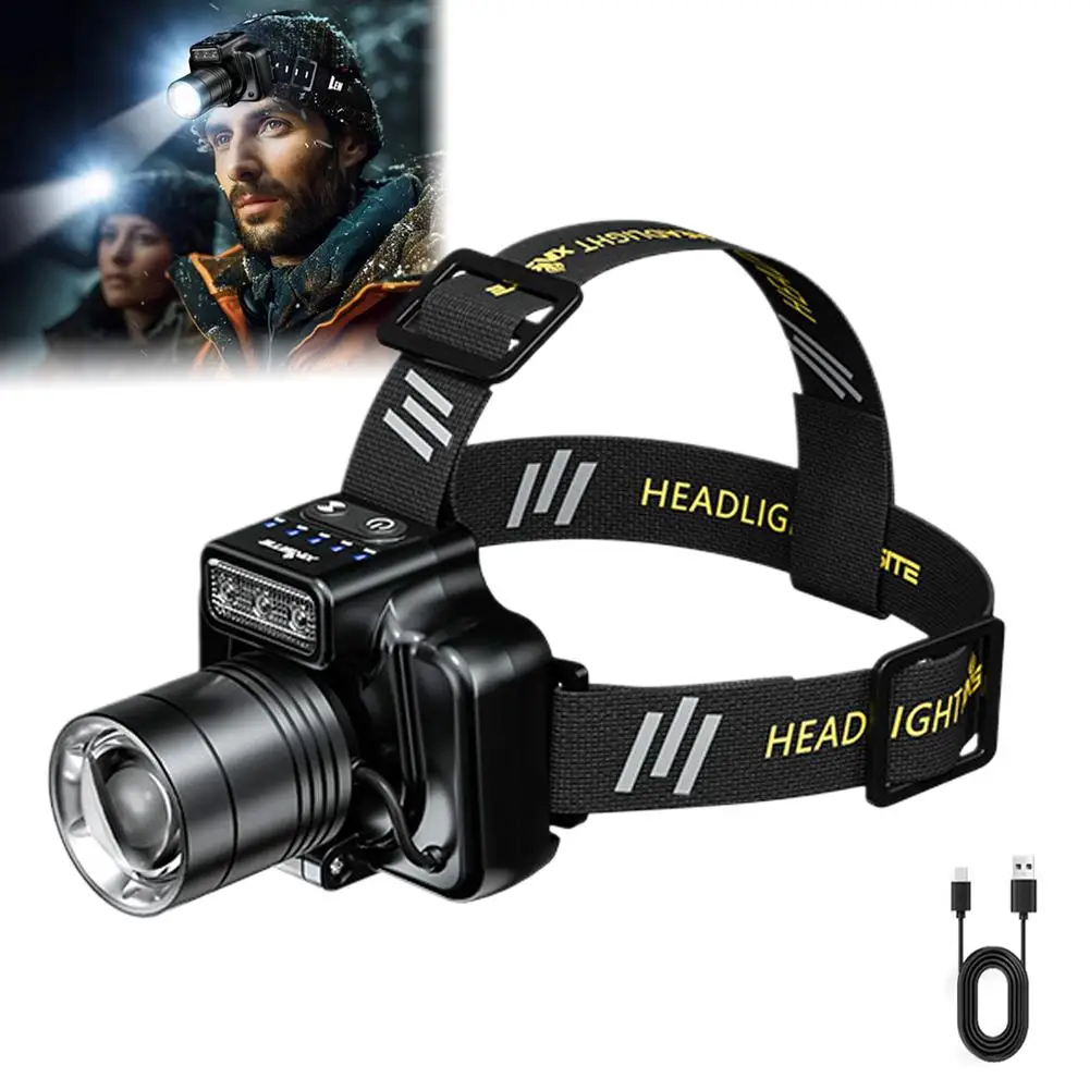 Potente lampada frontale, sensore di movimento Faro ricaricabile Lampada frontale da pesca Torce elettriche ad alta potenza I9N7