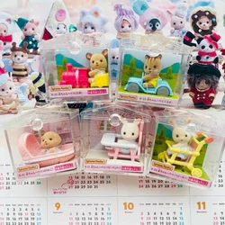 Original Sylvanian Families Anime Figures Cat Dog Basket Carrying Baby Series Furniture Toy Ternurines Figure Christmas Gifts