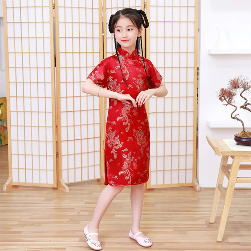 Qipao-vestido tradicional chino Cheongsam para niña, vestido elegante para fiesta, Hanfu, 2023