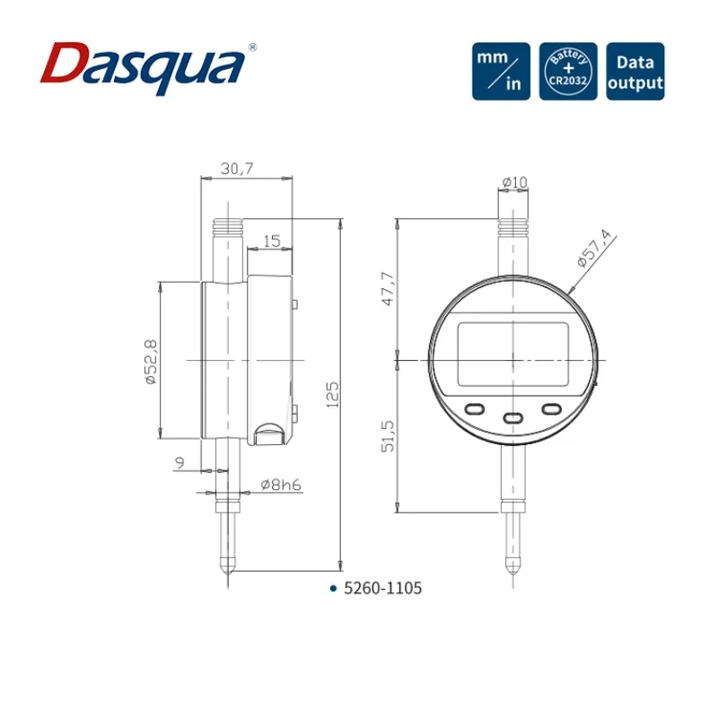 Dasqua High Quality 0-12.7mm 0-25.4mm 0-50.8mm 0-101.6mm 2 Years Warranty Digital Indicator Metrology