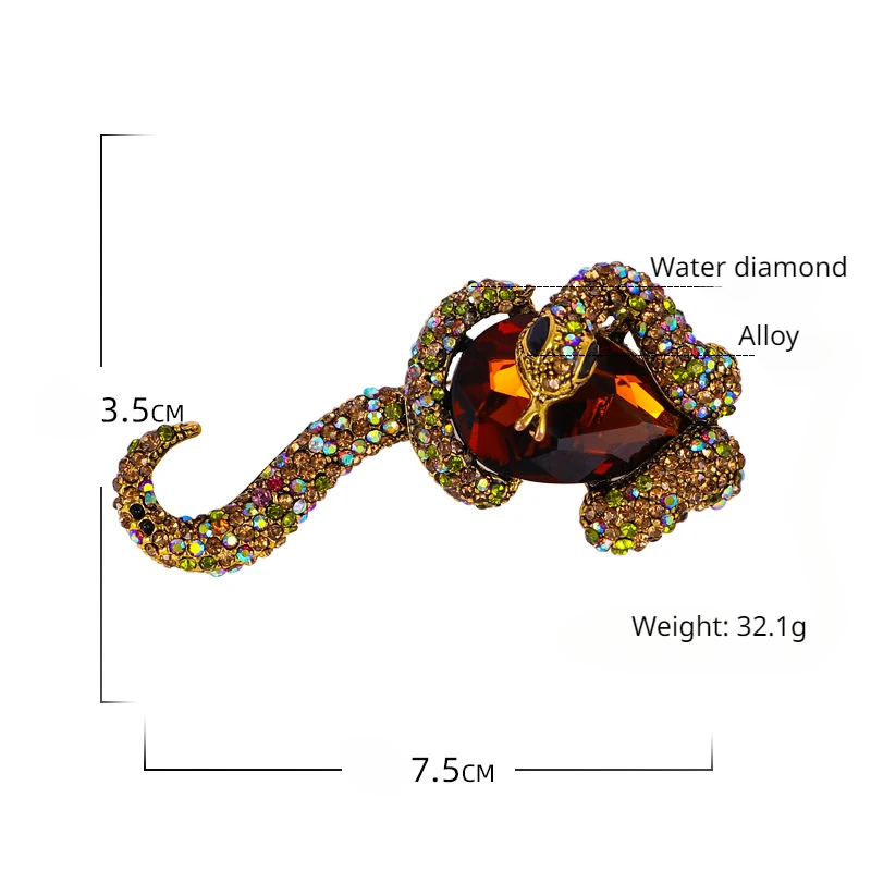 Fashion Creative Rhinestone Snake Breast Needle Retro Serpentine Animal Emblem Men/Women\'s Exaggerated Clothing Jewelry Corsage