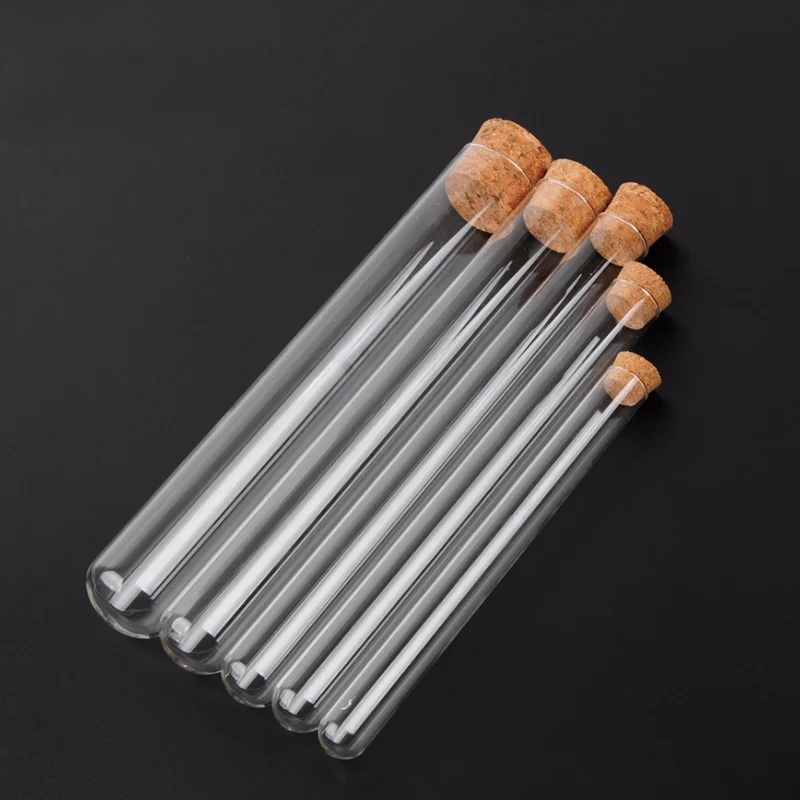 20pcs/lot DIA 12mm 13mm 15mm 18mm Clear Lab Glass Test Tube with Cork Stoppers Round Bottom Tube Container Laboratory Supplies