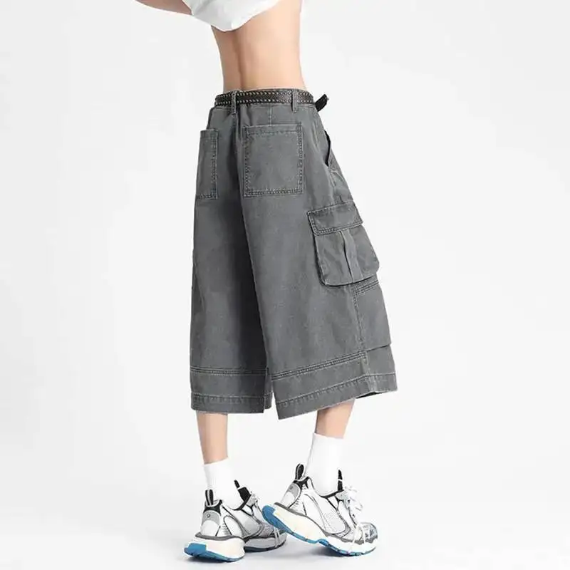 LUZHEN Color Cropped 2026 Loose Straight Summer Trousers Men's Solid Original Multi Pockets Design Stylish Casual Shorts JY8033
