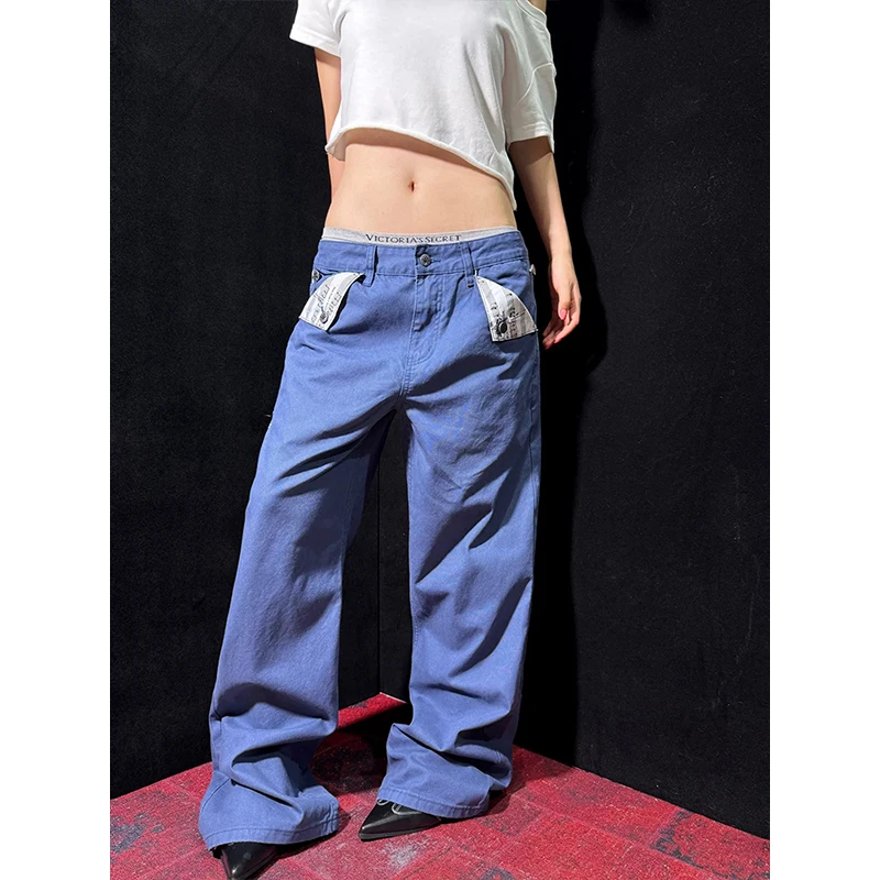  Autumn Winter Avant-Garde Women's Patch Jeans Floral Patch Deconstructed Wide Leg Baggy Streetwear Casual Premium Denim Pants