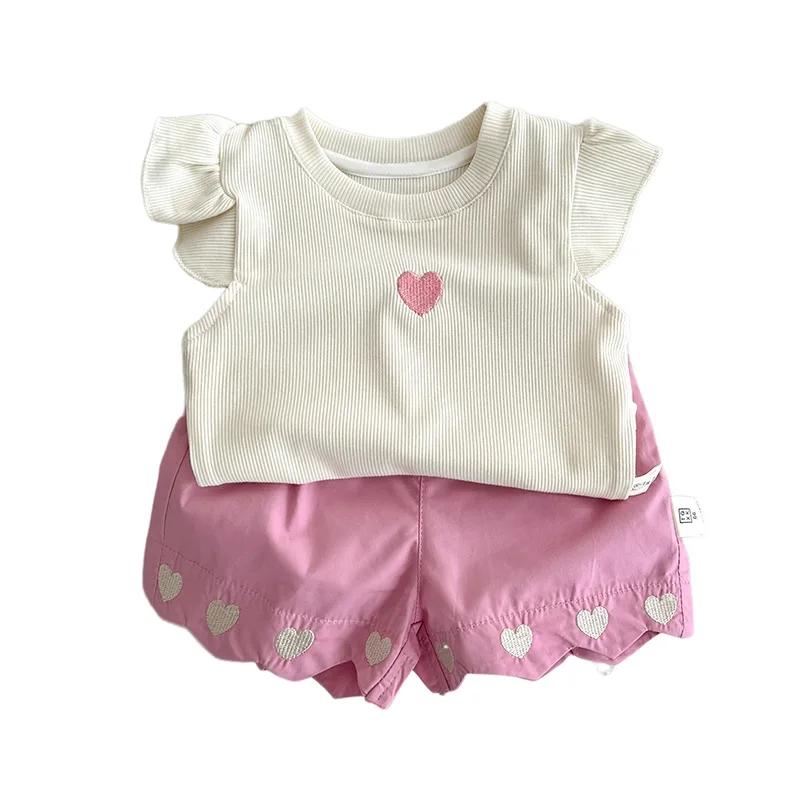 Baby Girls' Summer Sweet Set, Camiseta e Shorts sem mangas, Elegante, Princesa, Doce, Novo, Conjunto de 2 peças, 2024