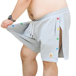 Cute Bear Men Sporting Running Split Type Shorts, Double-breasted Cotton Bodybuilding Sweatpants, Fitness Short Pants, Gray