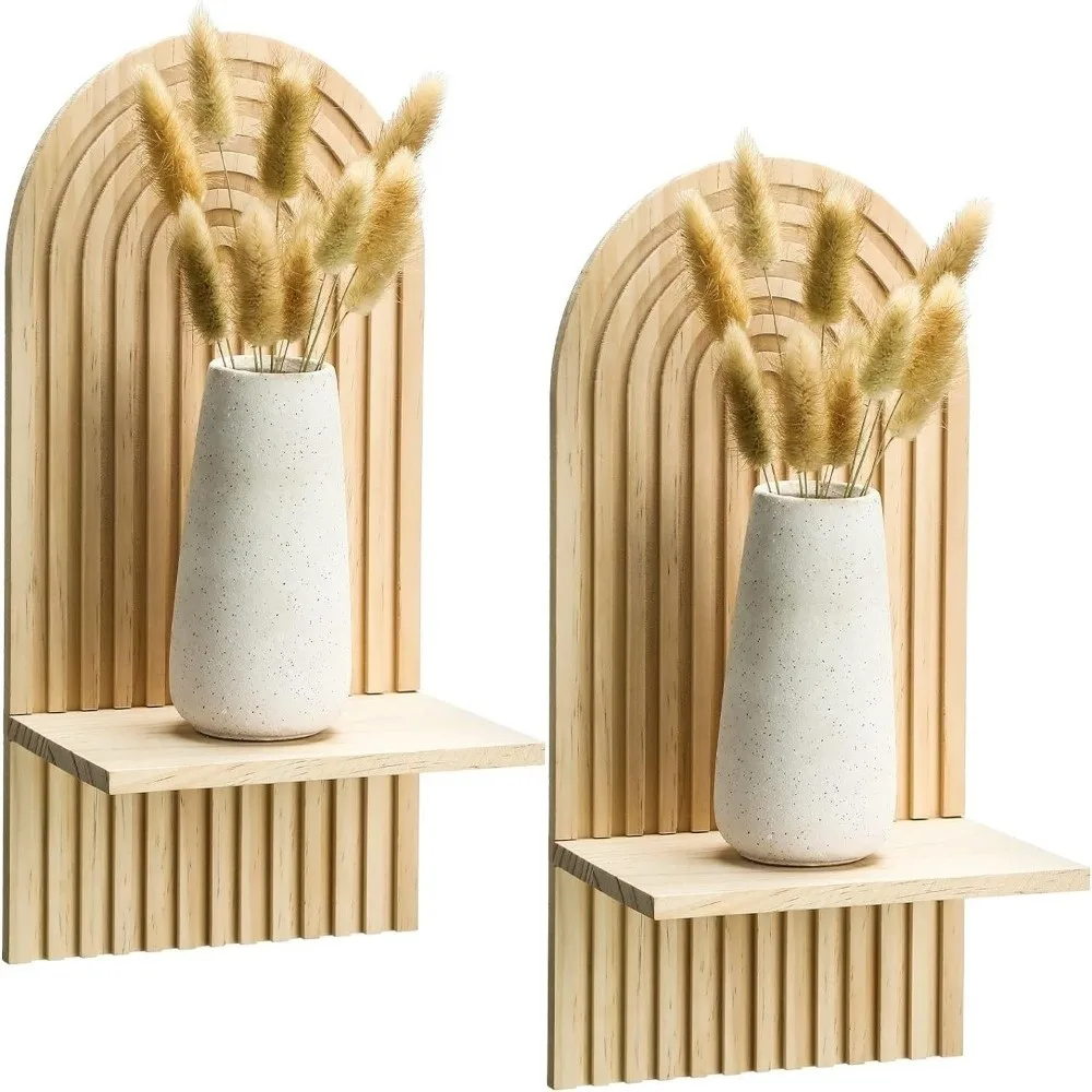 Natürliches Holzregal Wanddekoration Bohemian-Stil Umweltfreundliche Bohemian Schweberegale Wandmontierter Regenbogen-Wandkerzenhalter