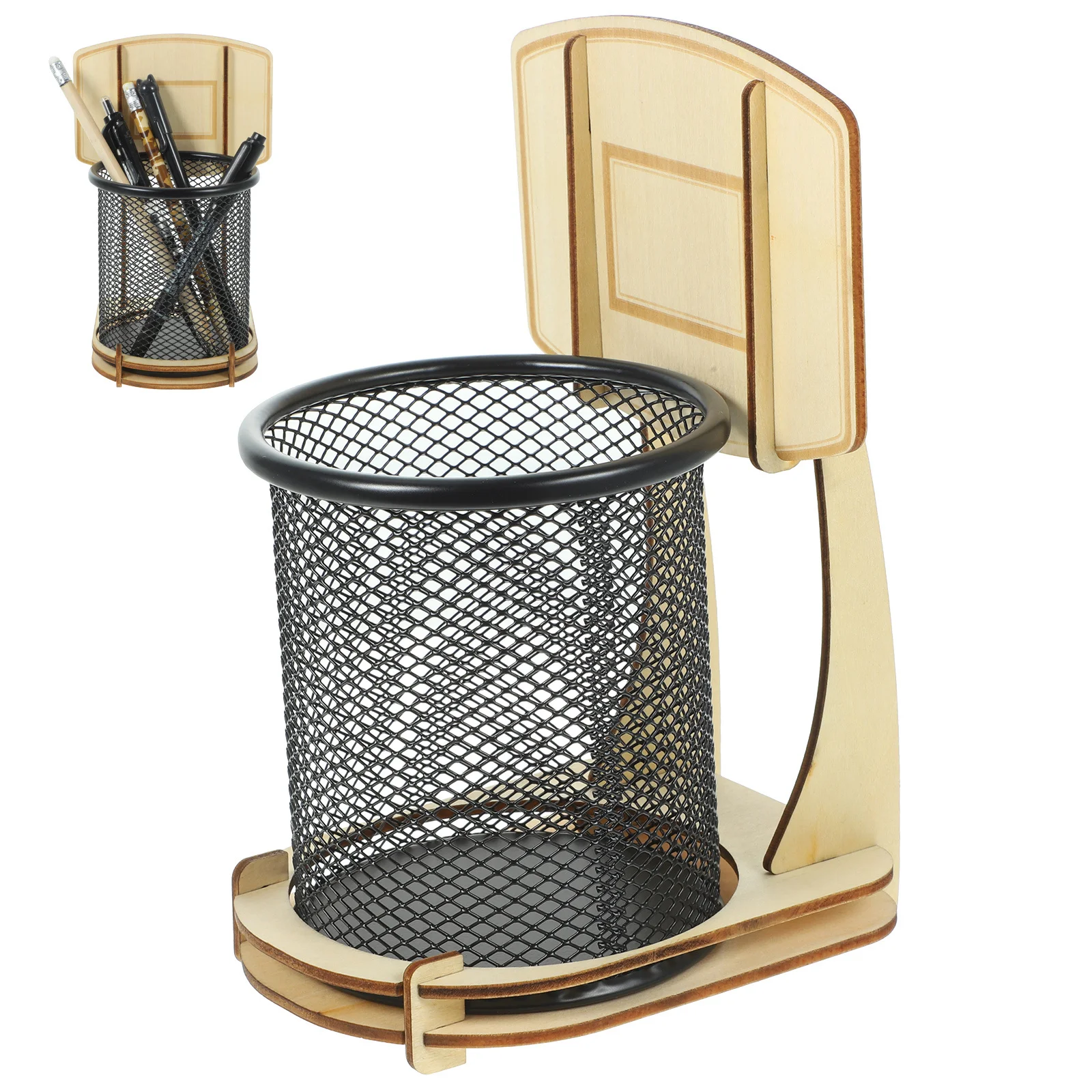 كرة السلة حامل قلم حامل سعة كبيرة منظم سطح المكتب الحديثة الخشب نمط القرطاسية تخزين كوب قلم رصاص للمكتب #4