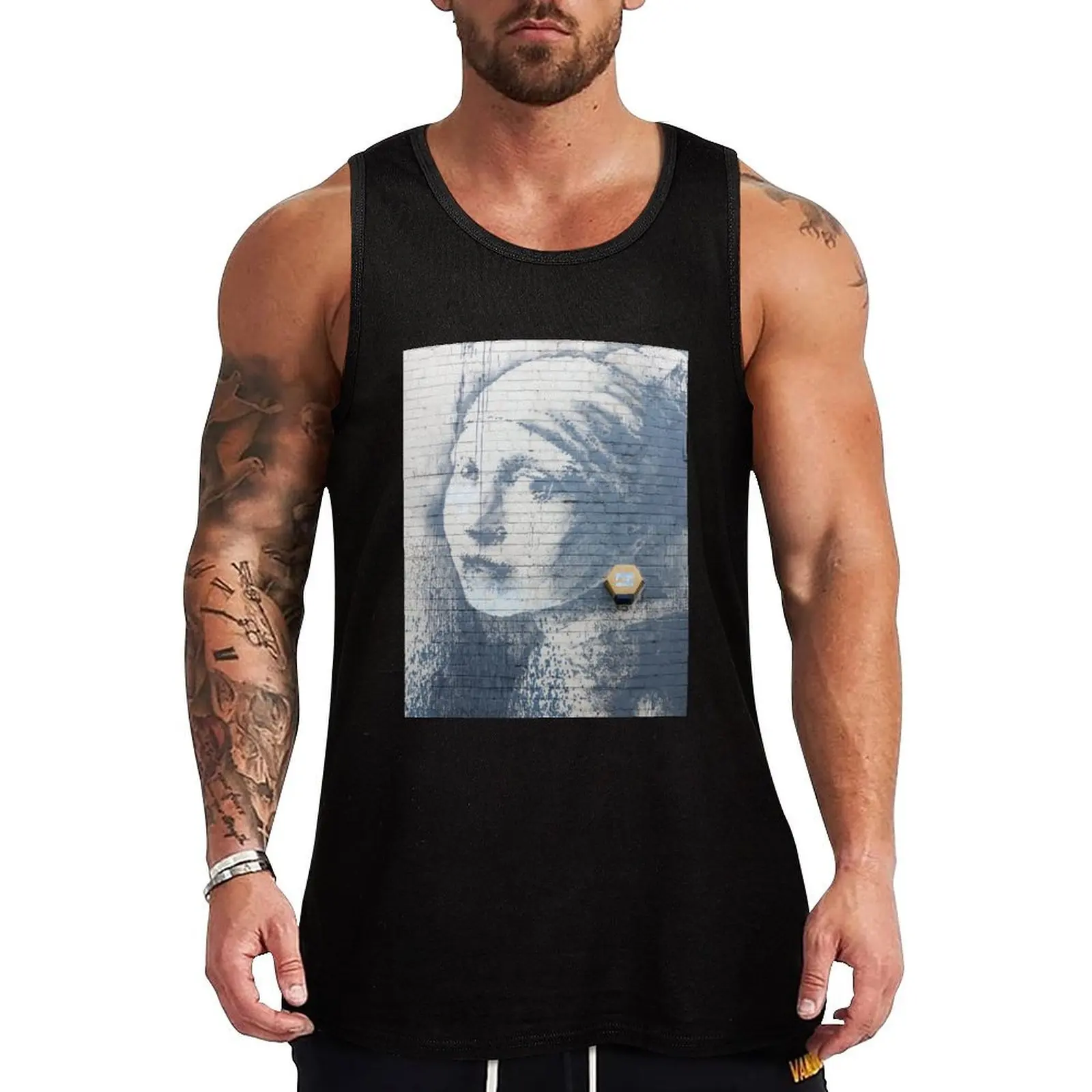 

Banksy - The Girl With a Pierced Eardrum Tank Top gym clothes for man gym t-shirts sleeveless shirt man