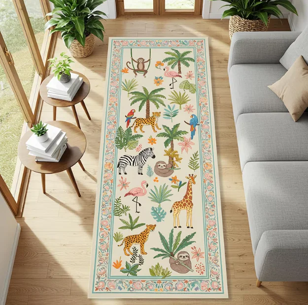 Baby Nursery Jungle Rug - سجادة عداء الغابة الاستوائية سفاري الحيوانات