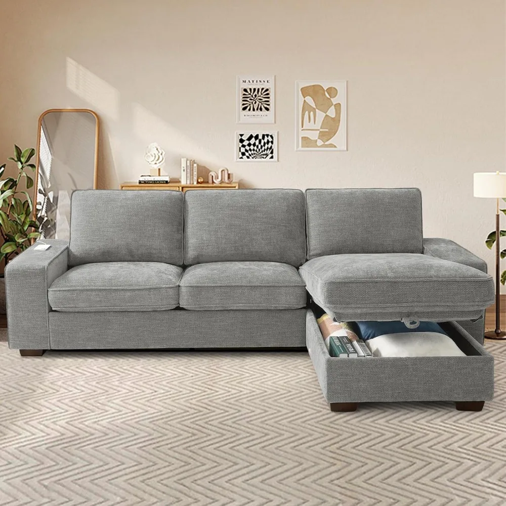 99” L-Shape Convertible Sectional Couches Sofas with 190L Storage Chaise Sofas with Removable Cushion and Detachable Cover