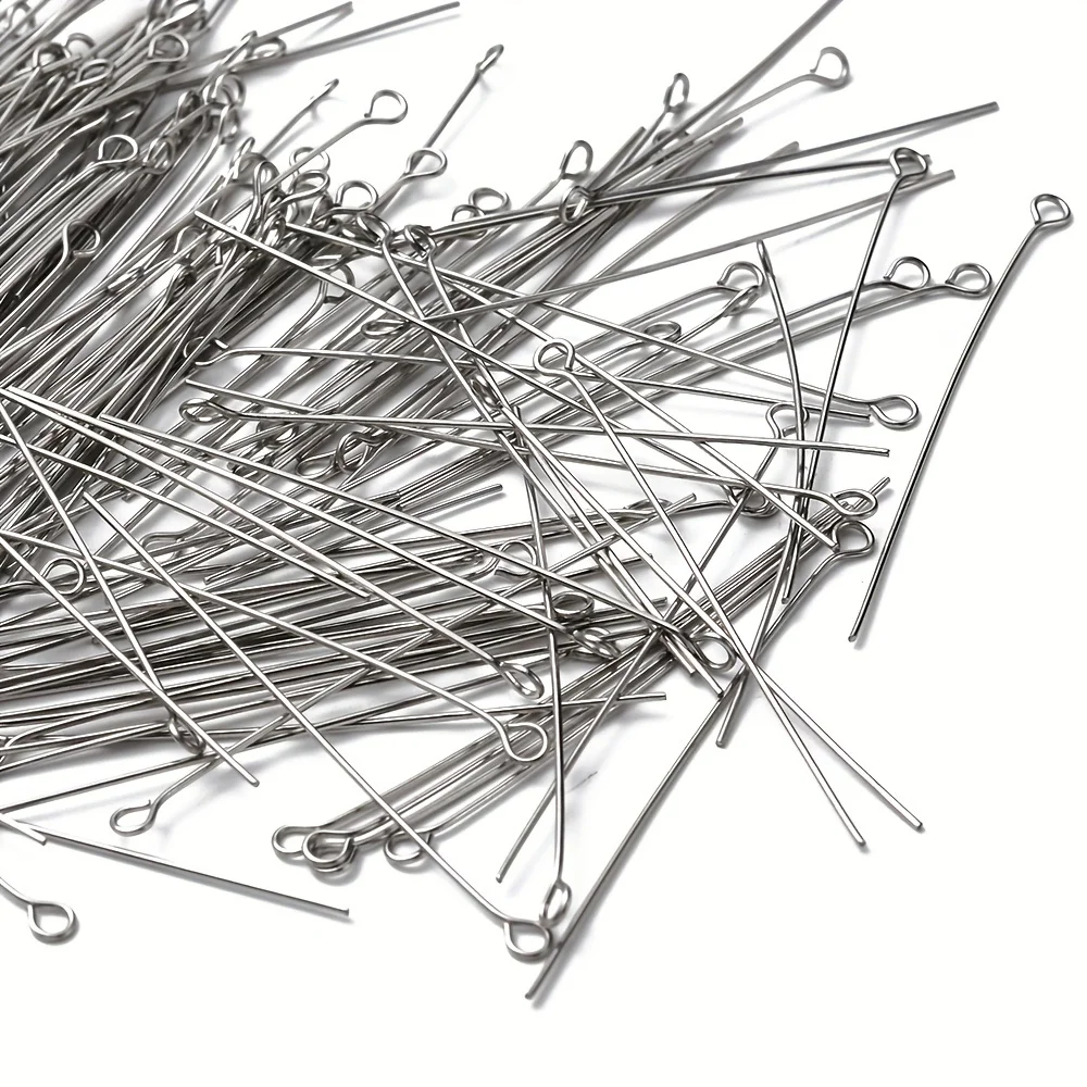 About 300pcs 1.97inch Stainless Steel Eye Pins 9 Needles Eye Head Pins Suitable For Making Jewelry Earrings Tools