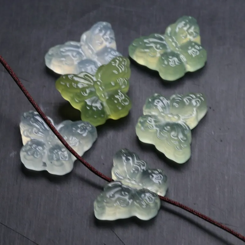 5pieces light grreen jade carved butterfly full hole 20mm for DIY jewelry making  loose beads  FPPJ wholesale nature