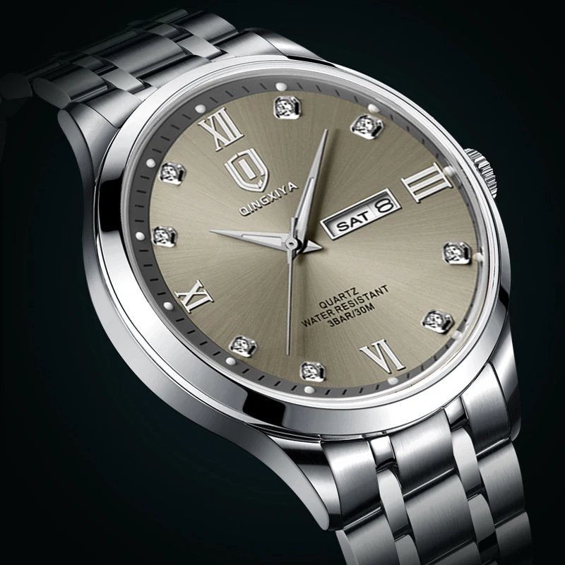 QINGXIYA marque 2025 montre à Quartz de luxe pour hommes en acier inoxydable étanche lumineux semaine Date hommes montres Relogio Masculino