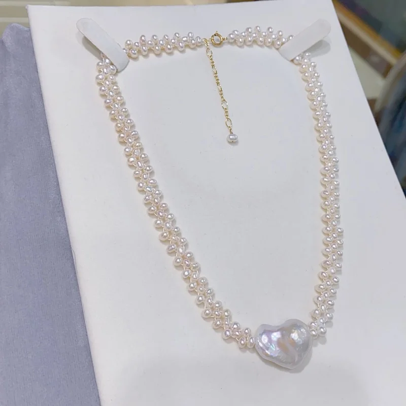 

SGARIT Natural Freshwater Pearl Millet Bead 3-4mm 14k Gold Filled Heart Baroque Pearl Necklace for Women Neck Accessories