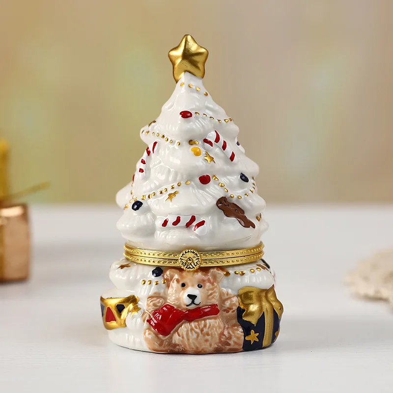 

Christmas Tree Bear Ceramic Ornament Mini Tabletop Storage Box Holiday Decoration Gifts Crafts Jewelry Storage Box