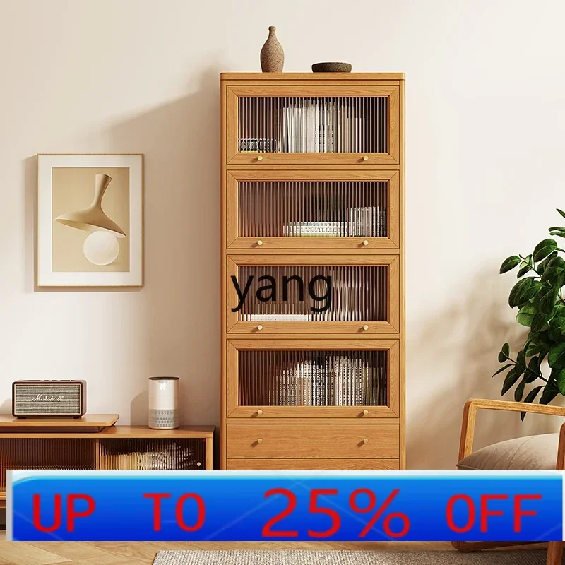 

LHH solid wood bookcase with glass door floor to wall living room display dust-proof household locker