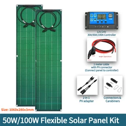 ETFE 100W 50W Solar Panel Kit Flexible Monocrystalline PV Module High Efficiency Charge 18V Battery for Home RV Boat