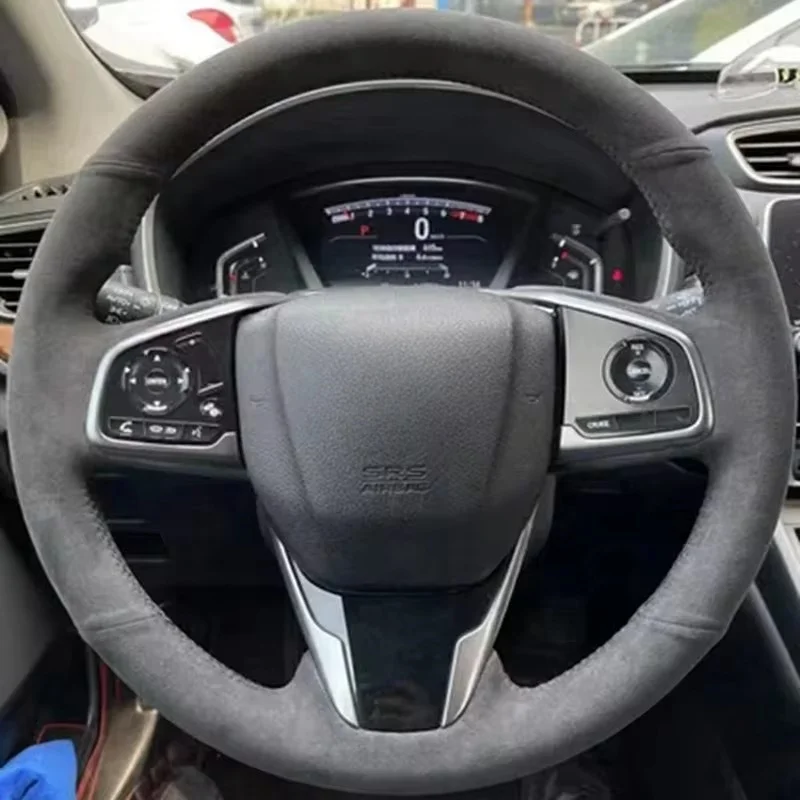 DIY Black Hand-stitched Suede Car Steering Wheel Cover For Honda Civic Civic 10 2016-2019 CRV CR-V 2017-2019 Clarity 2016-2018