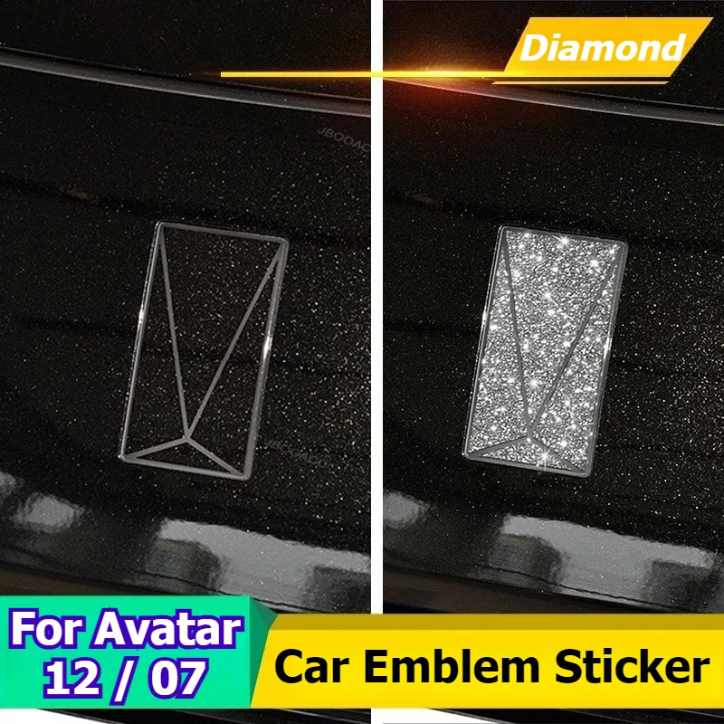

For Avatar 12 7 Car Front Rear Emblem Stickers Diamond Flash Decals Steering Wheel Car Logo Sticker Cover Decoration Exterior