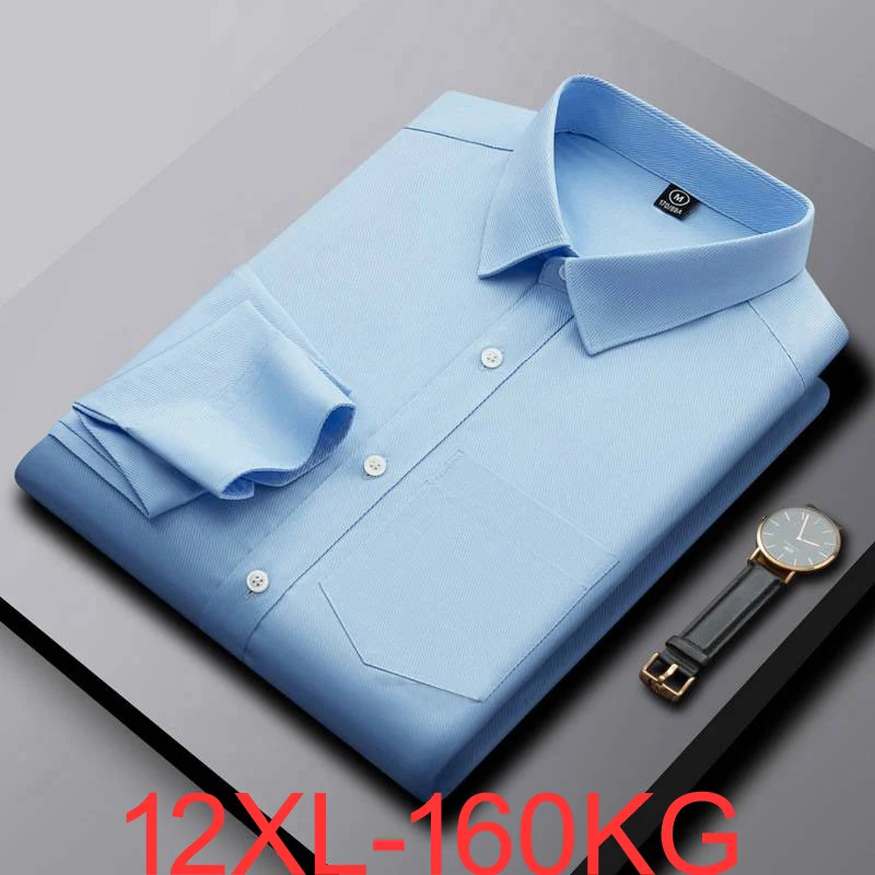 

High quality 12XL 160KG autumn Spring Men Dress Shirt long Sleeve Plus Size Wedding Business Formal Office casual Shirts pink 60