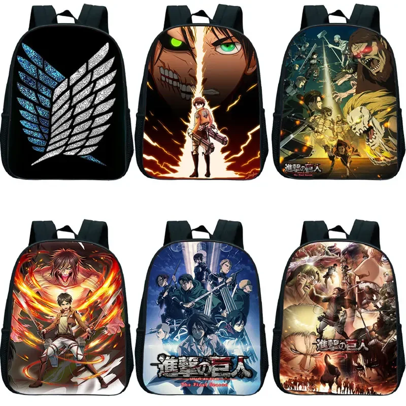 

12 Inch Attack on Titan Anime Backpack Kindergarten Bags for Boys Girls School Bag Children Zipper Bookbag Kids Rucksack Mochila