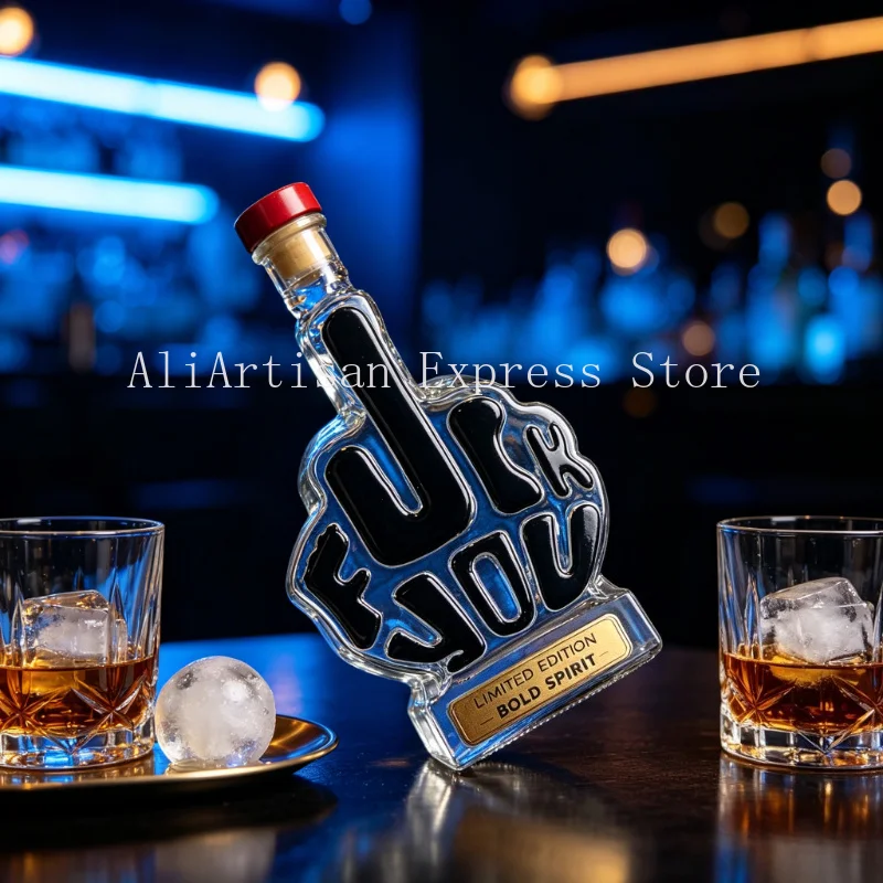 Creative Middle‑Finger Gesture Glass Whiskey Decanter, Airtight Liquor Bottle, Unique Home Bar Decor Novelty Gift