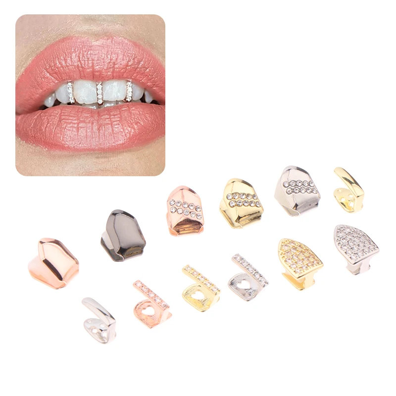 1PCS Hip Hop Single Tooth Top Bottom Dental Grillz Trendy Cubic Zirconia Teeth Caps For Women Men Teeth Decoration Jewelry