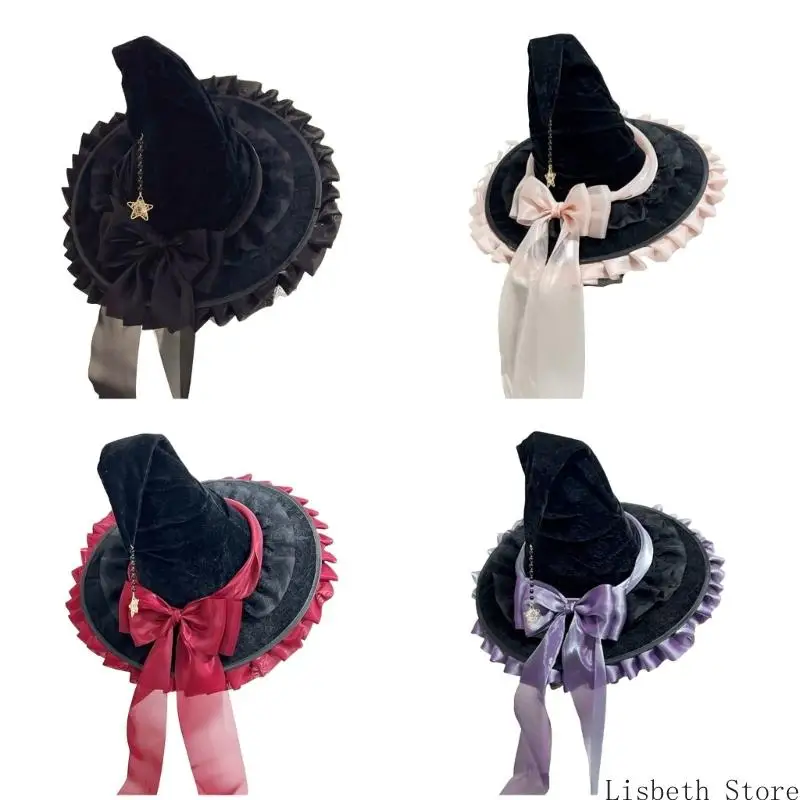 

124A Halloween Witch Hat Wizard Hats for Women Girls Halloween Cosplay Costumes