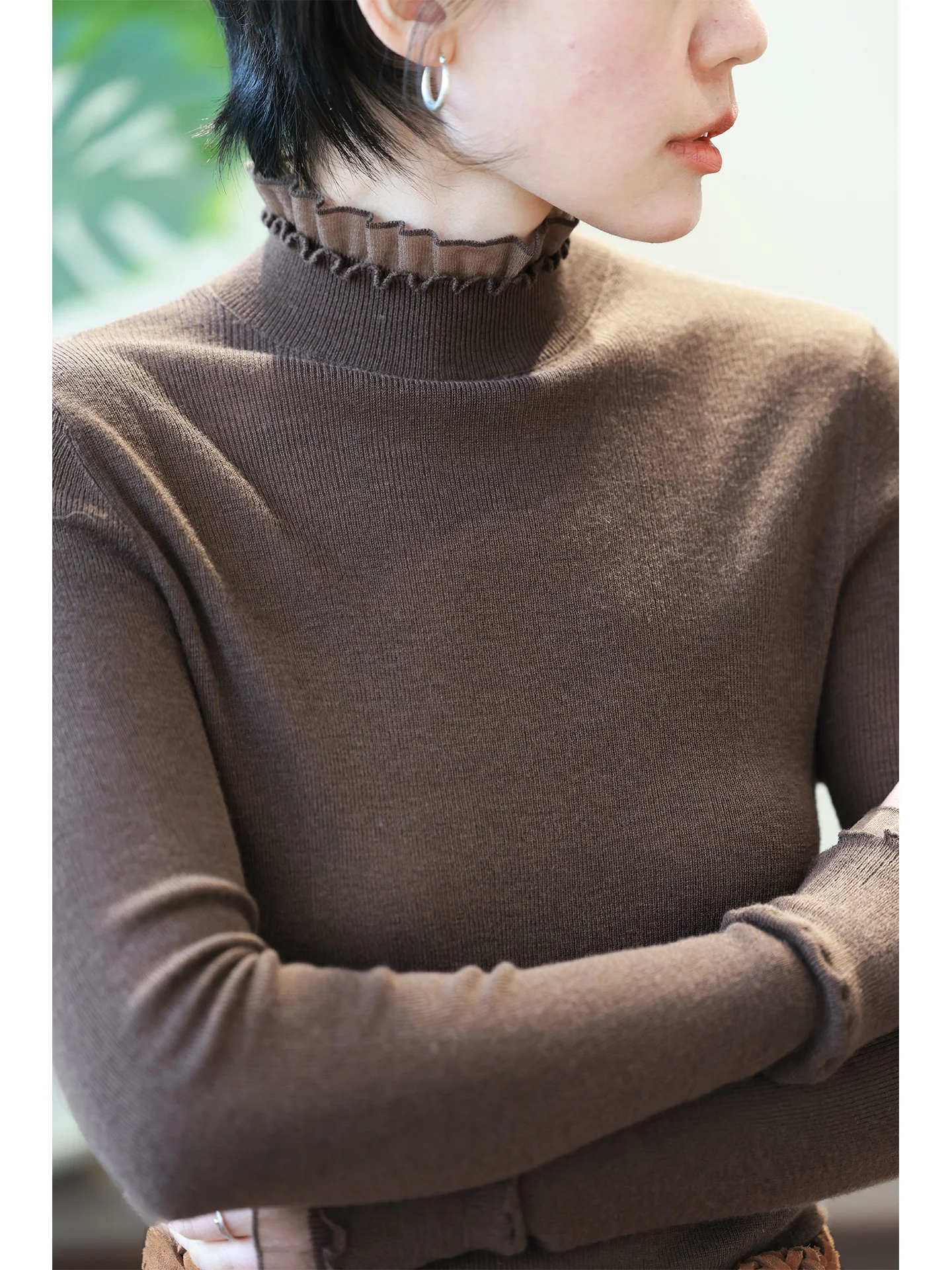 

Мягкий удобный шерстяной вязаный воротник с кружевным воротником, женская винтажная деревянная внутренняя одежда, топ для поездок на работу, облегающий длинный S...