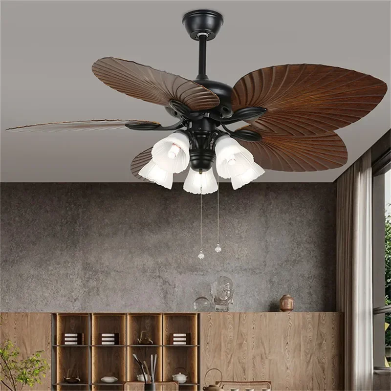 VIOLET European Luxury LED Fan Light American Retro  Living Room Restaurant Bedroom Ceiling Fan Light Remote Electric Fan Light