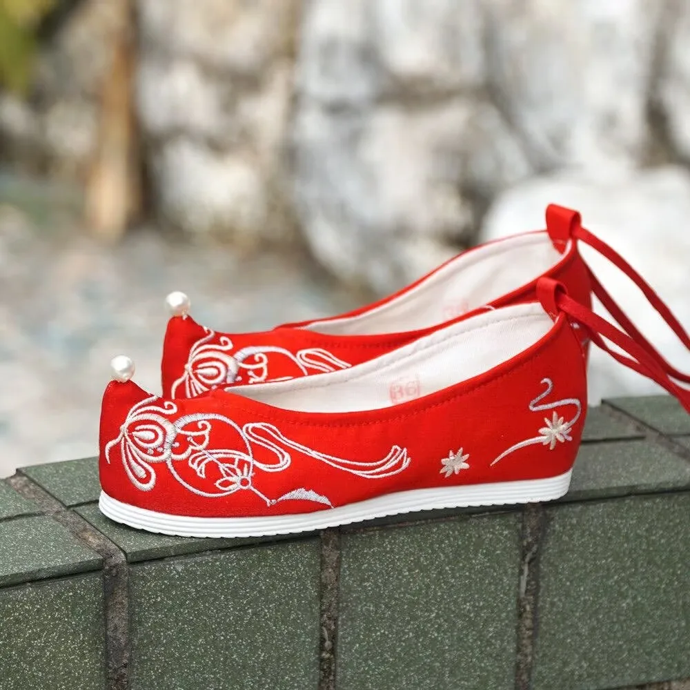 Hanfu Sepatu Tradisional Sepatu Wanita Bordir Datar Cina Sepatu Antik Sepatu Cosplay Hanfu Sepatu Putih Hitam Merah Ukuran Plus 41 Hadiah