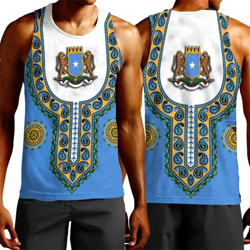 Africa Somalia Flag Map 3D Print Tank Top for Men Clothes Dashiki Paisley Vest Casual Hawaiian Waistcoat National Emblem Boy Top