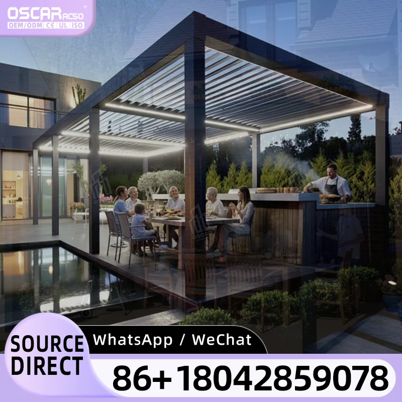 Motorized Arches Arbours Louvre Gazebo Aluminum Pergolas With LED Lights pergola