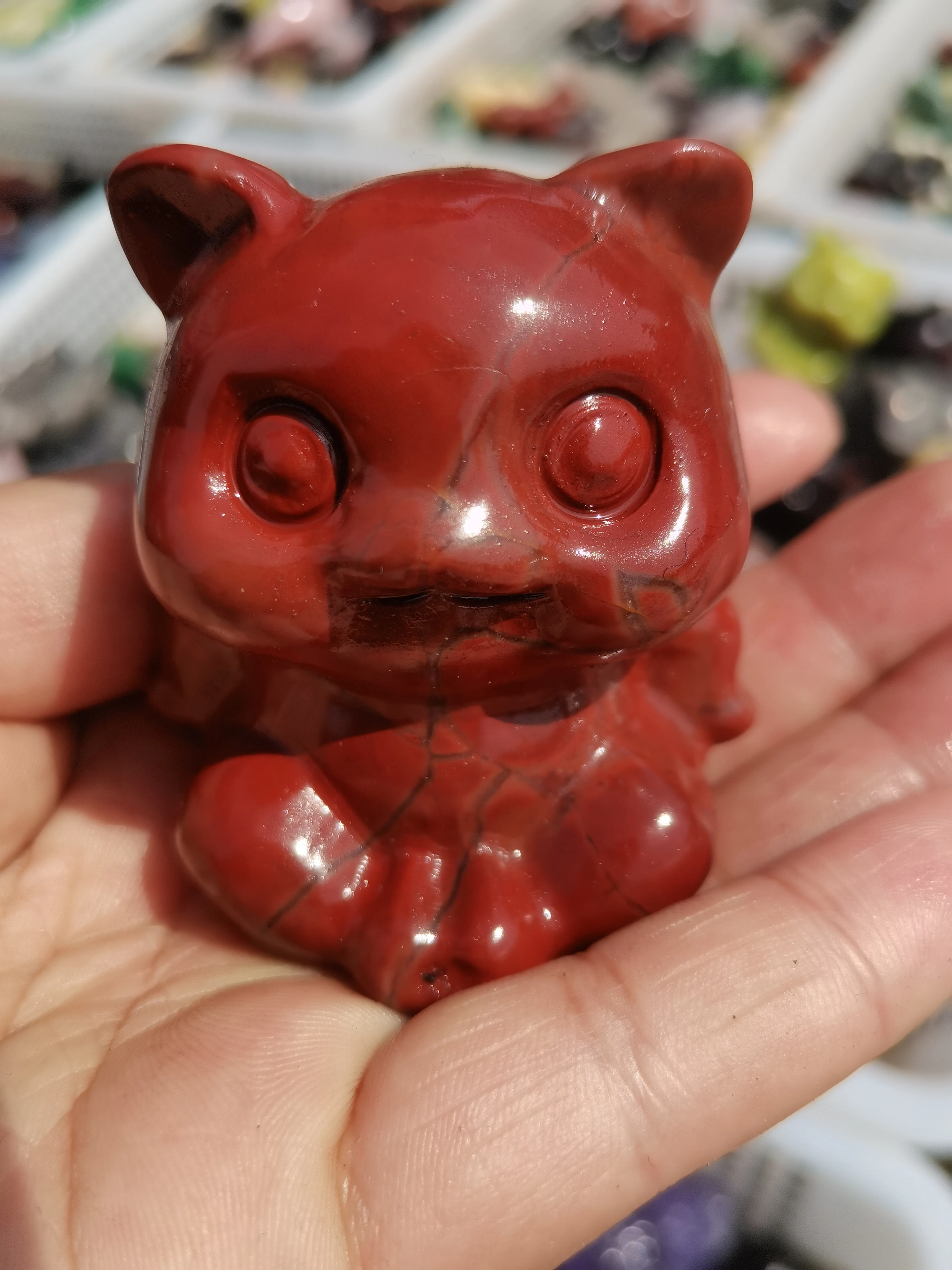 

6CM Cat Statue Natural Red Jasper Carved Animal Figurine Crafts Home Decoration Holiday Gifts