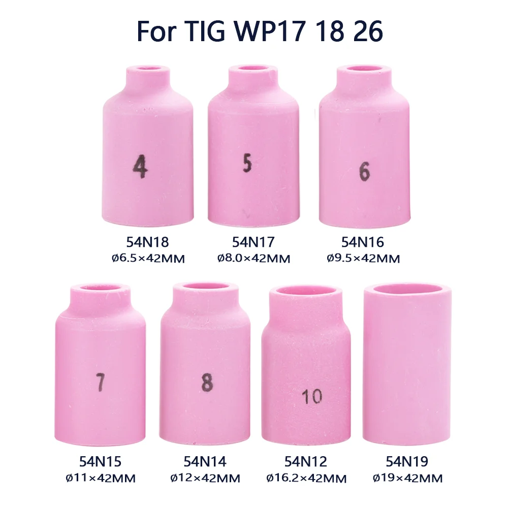 10Pcs 42mm 54N12 54N14 54N15 54N16 54N17 54N18 54N19 Alumina TIG Nozzle For TIG WP17/18/26 Welding Torch Accessories Consumables