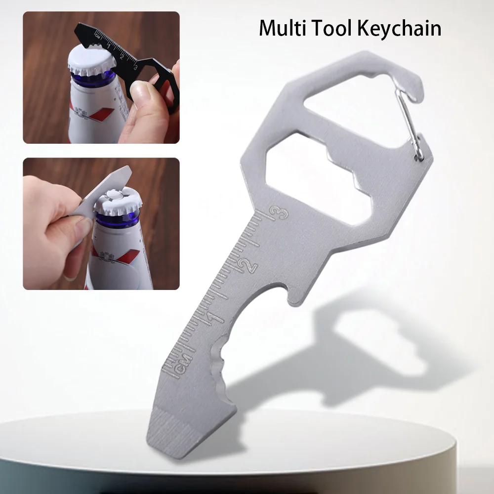 6 in 1 Multi-use Mini Tool Screwdriver Bottle Opener Utility Gadget Measuring Ruler Key Holder Multi Tool Keychain Pendant