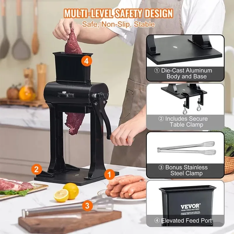 2-in-1 Meat Tenderizer Jerky Slicer Manual Tendering and Slicing Meat Machine Steak Pork Chicken Breast Home And Commercial Use