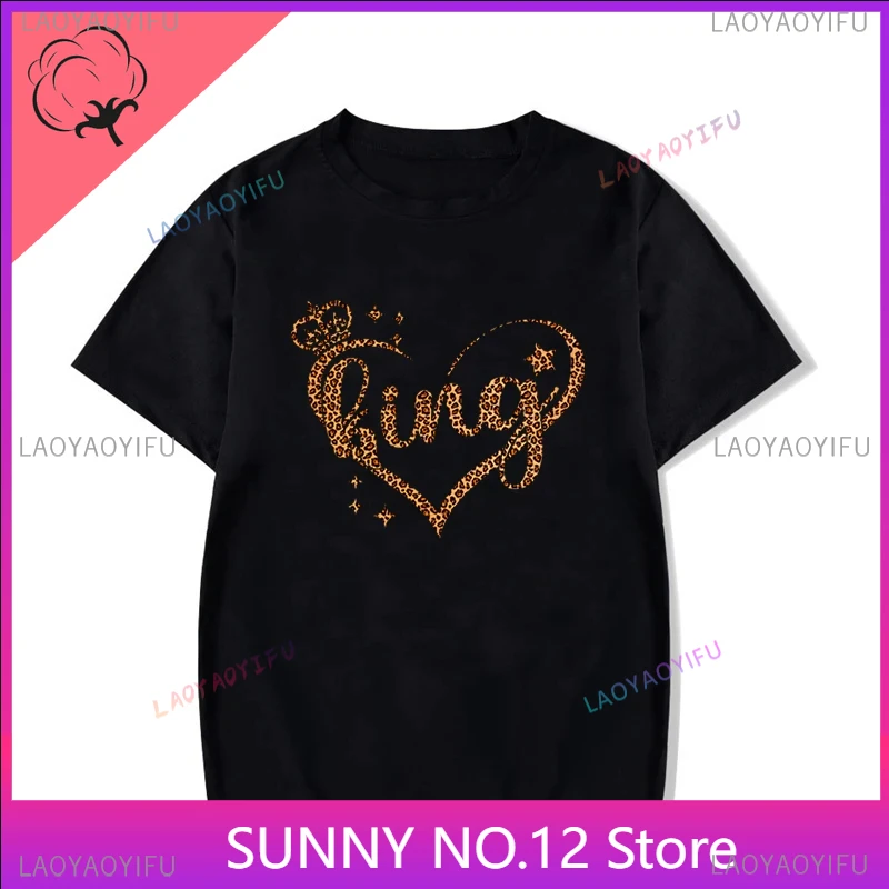 Couples Tshirt Leopard Print Love Heart Graphic 100% Cotton  Oversized Men Top Woman Clothes Lovers King Queen Couple Clothing