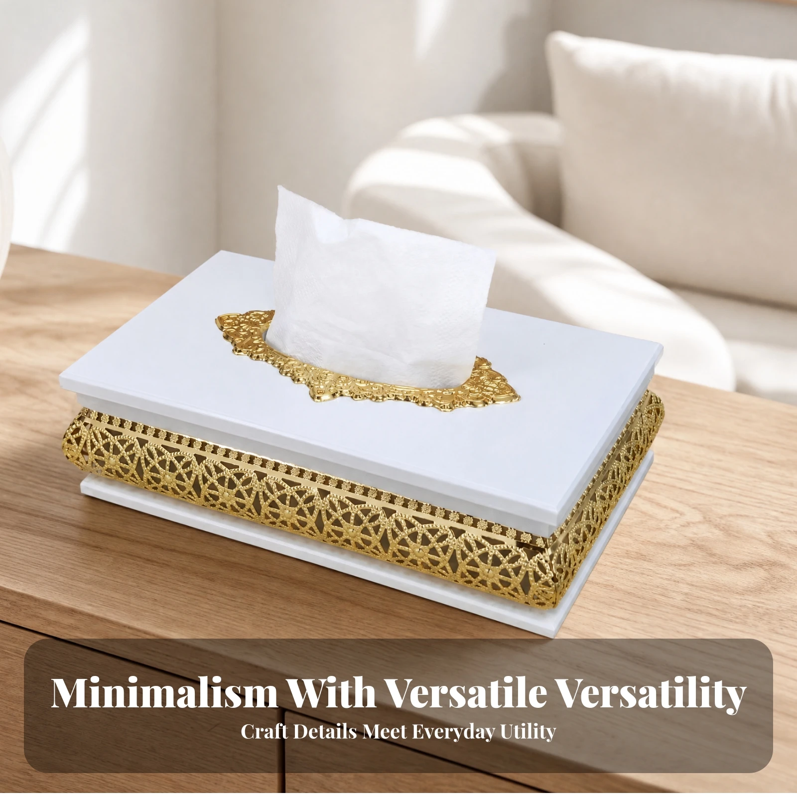Wooden Tissue Box with Hinged Lid Dust-Proof Tissue Box Holder Antique Long-Lasting for Living Room, Bedside Table
