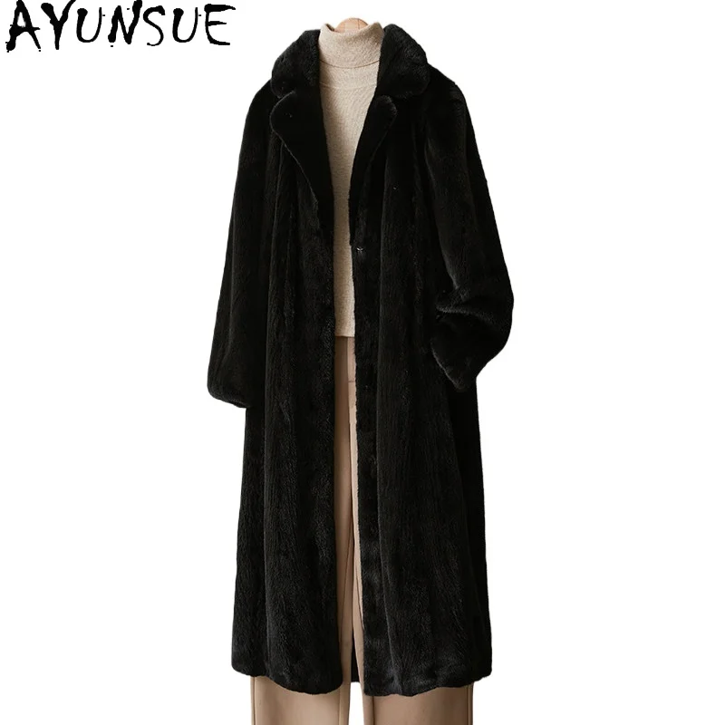 AYUSNUE Natural Mink Fur Coat Women Clothing Warm Whole Mink Fashion Winter Jackets for Woman Mid-length 2026 Casaco Feminino