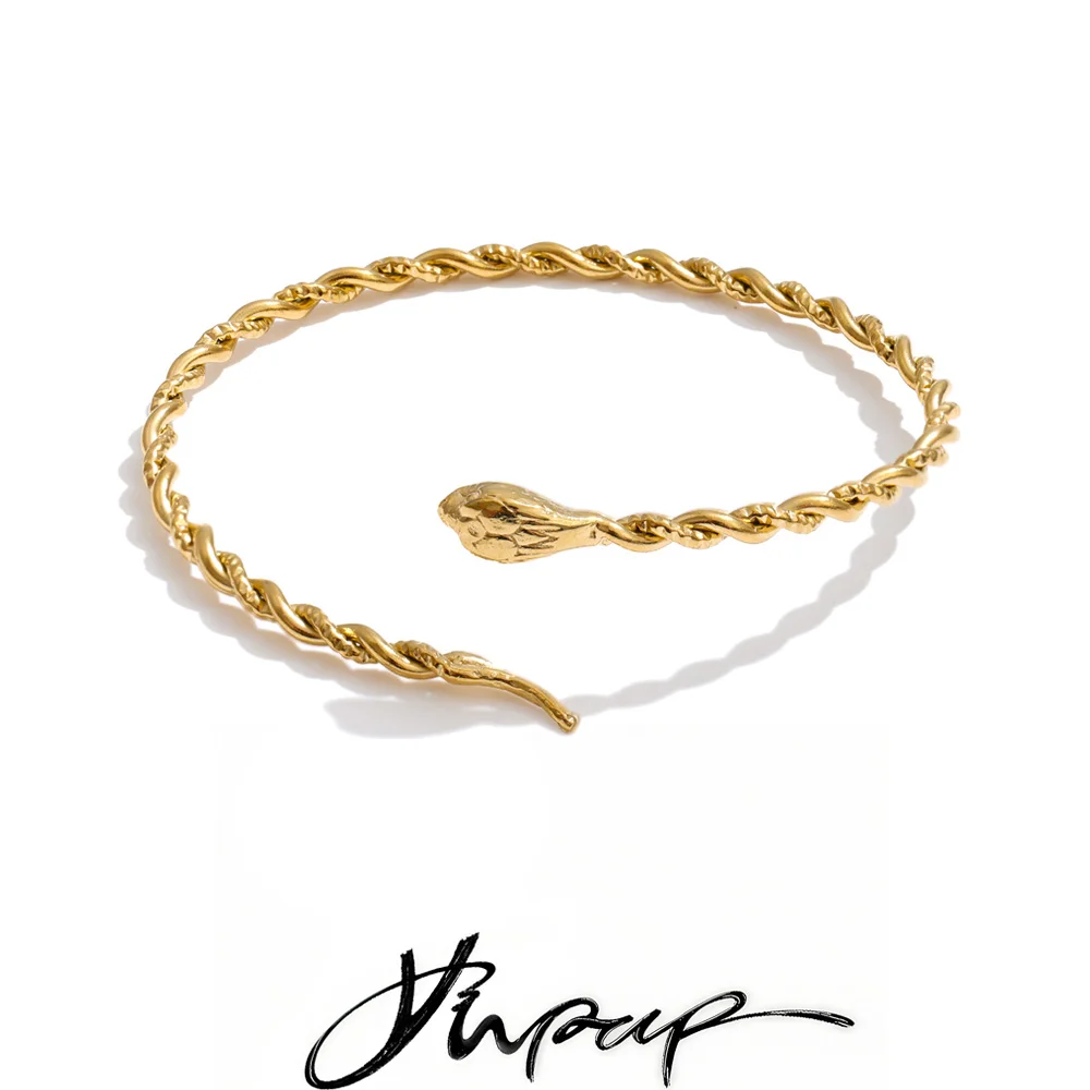 Yhpup 57mm Stainless Steel Metal Snake Open Bracelet Bangle Waterproof Distinctive Stylish Design Wrist Jewelry