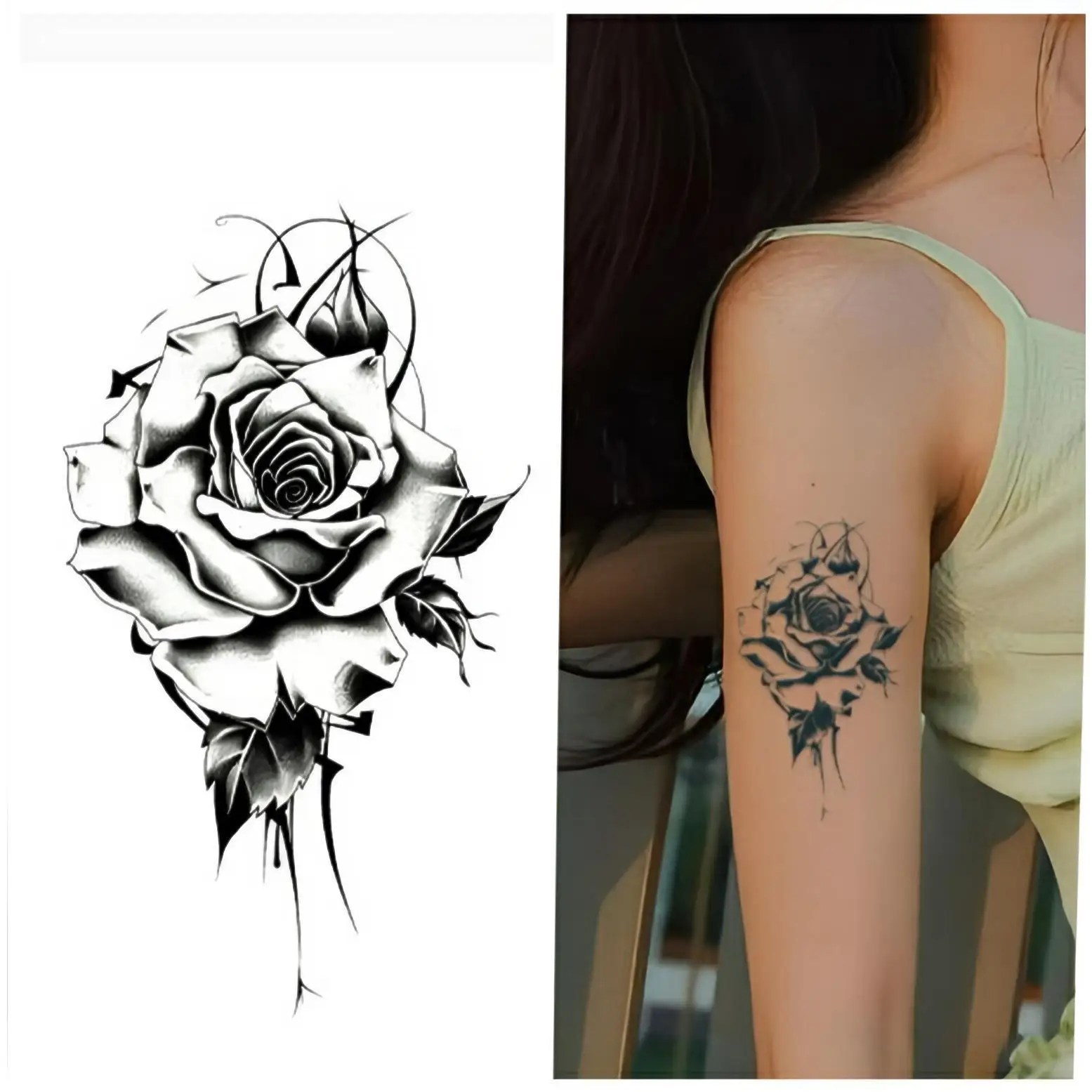 

rose Temporary Tattoos,Tattoo Stickers,Waterproof Long-Lasting 15 Days,Semi-Permanent Fake Tattoo,body art