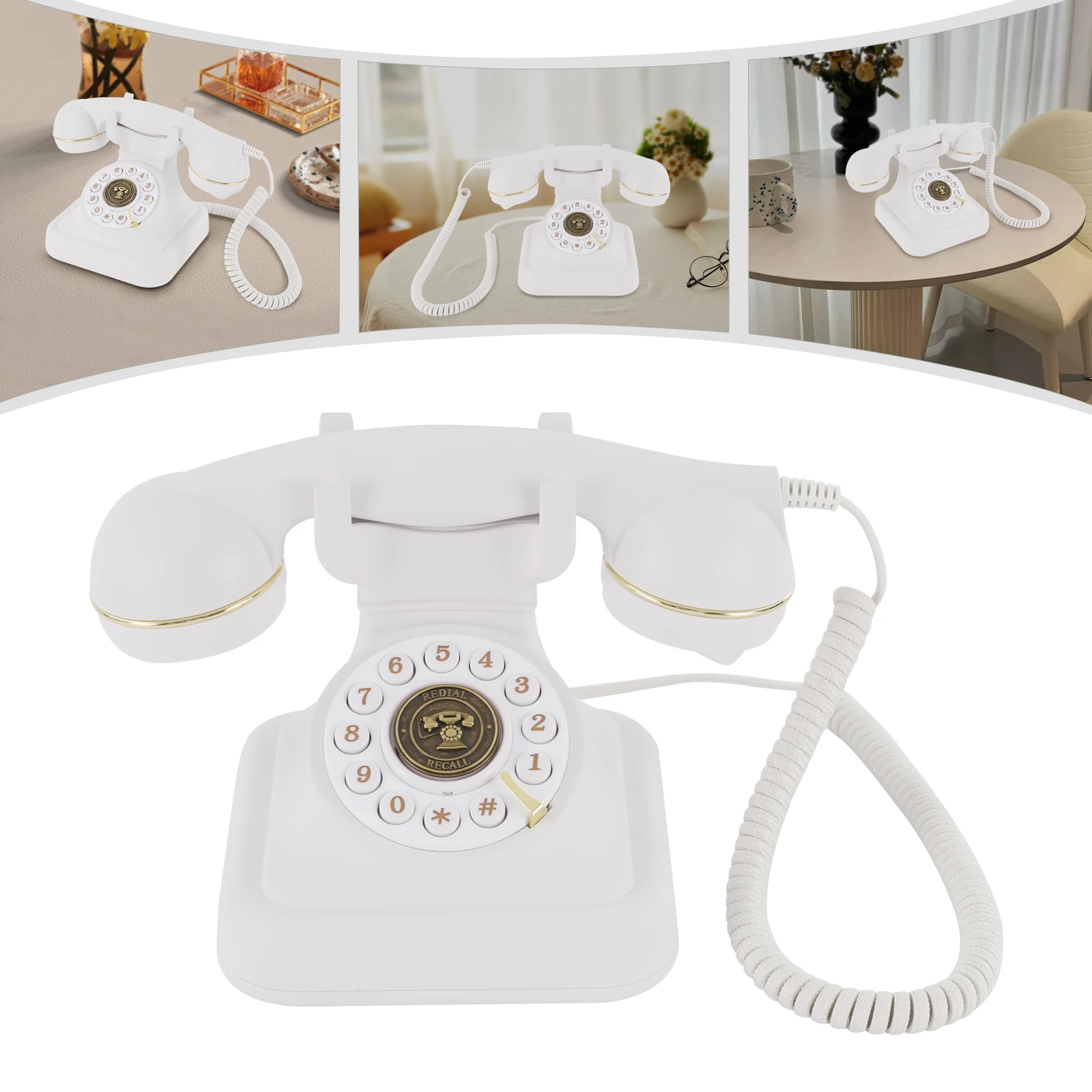 Classic White Vintage Rotary Phone for Home Office