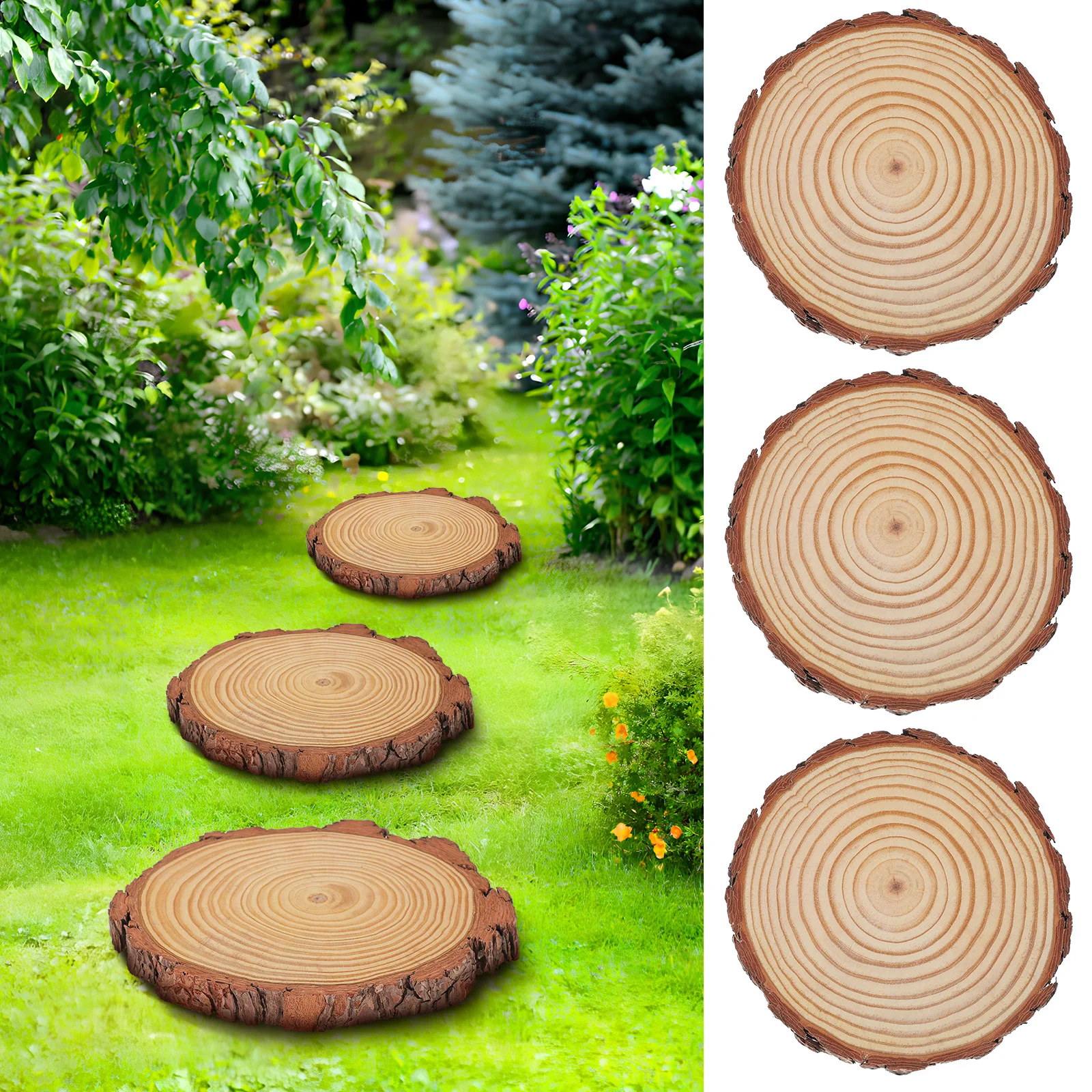 

3pcs Garden Stepping Stones 18-20cm Diameter 2cm Thick Durable Wooden Path Decorative Outdoor Yard Walkway Cement stones
