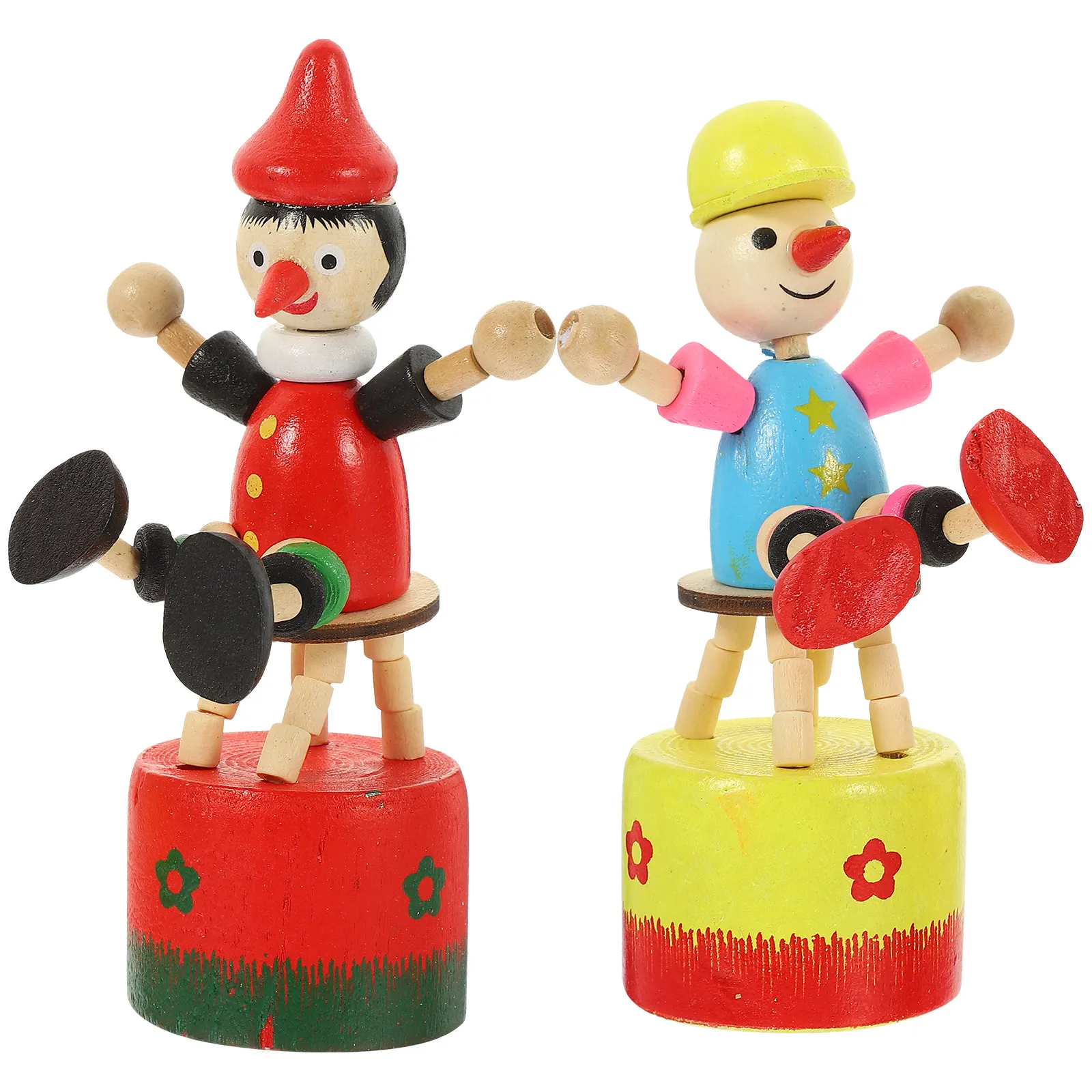 

2Pcs Wood Clown Decorative Sculpture Desktop Ornament Creative Craftwork for Home Office Party Table Decoration