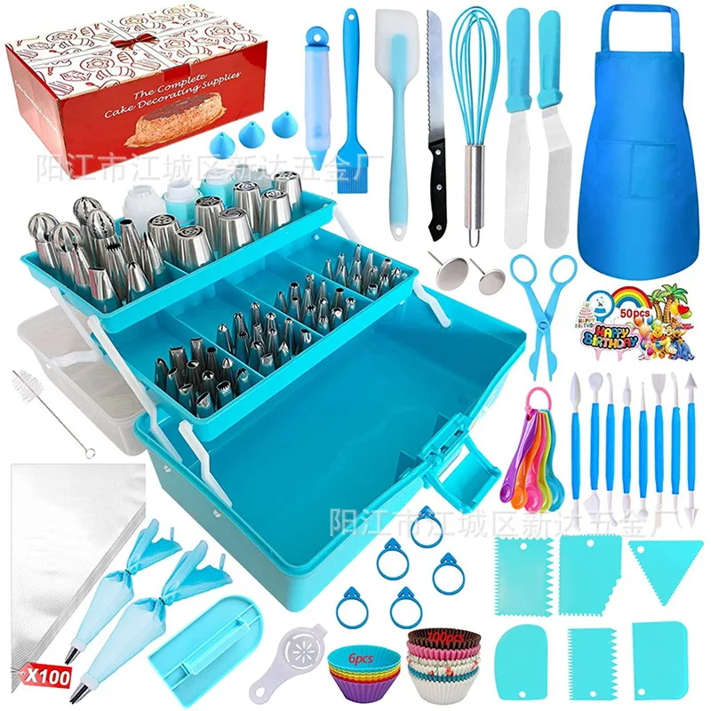 

367PCS/Set Cream Scraper Pastry Bags Spatula Nozzle Set Cake Decorating Cupcake Tools Three Layer Portable Storage Box Cake Cups