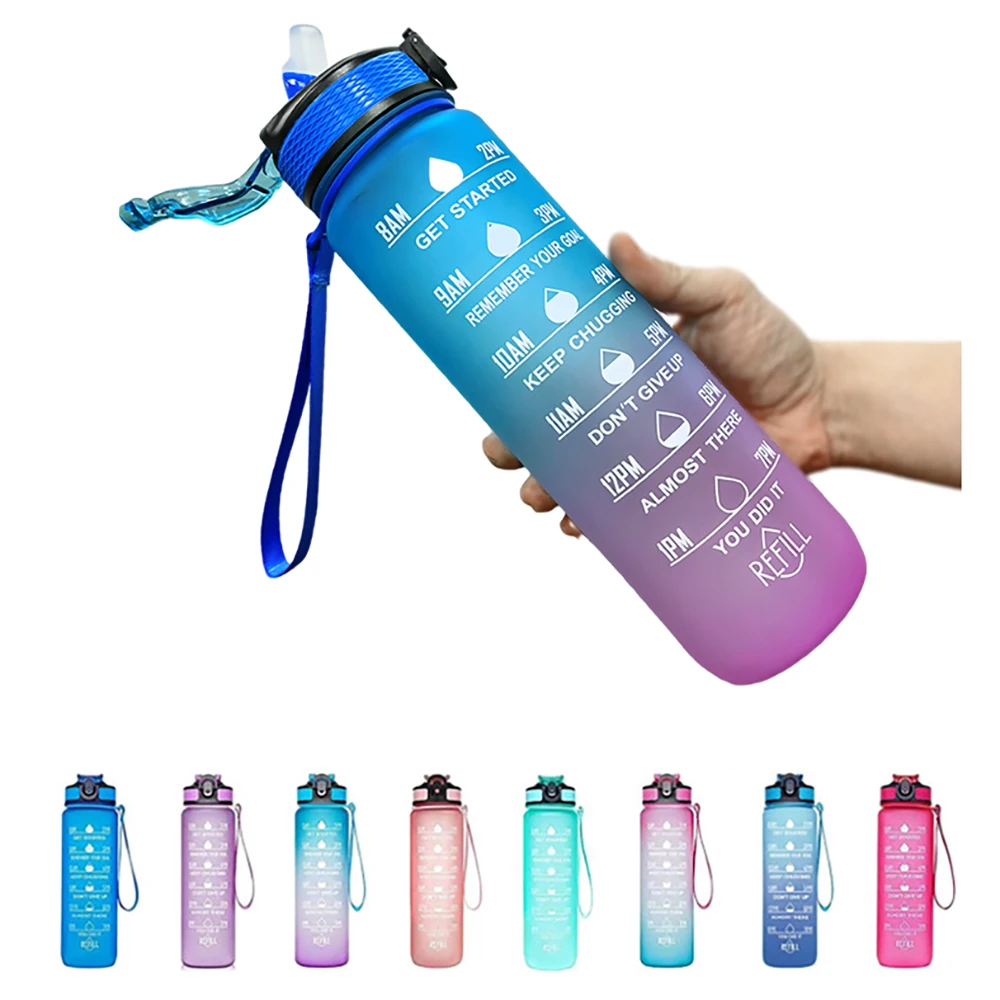 

Sports Water Bottle Plastic, Frosted Surface and Time Scale, 1000ML Bottle Water for Girls Men Bottles Sports 1 Litre 1L