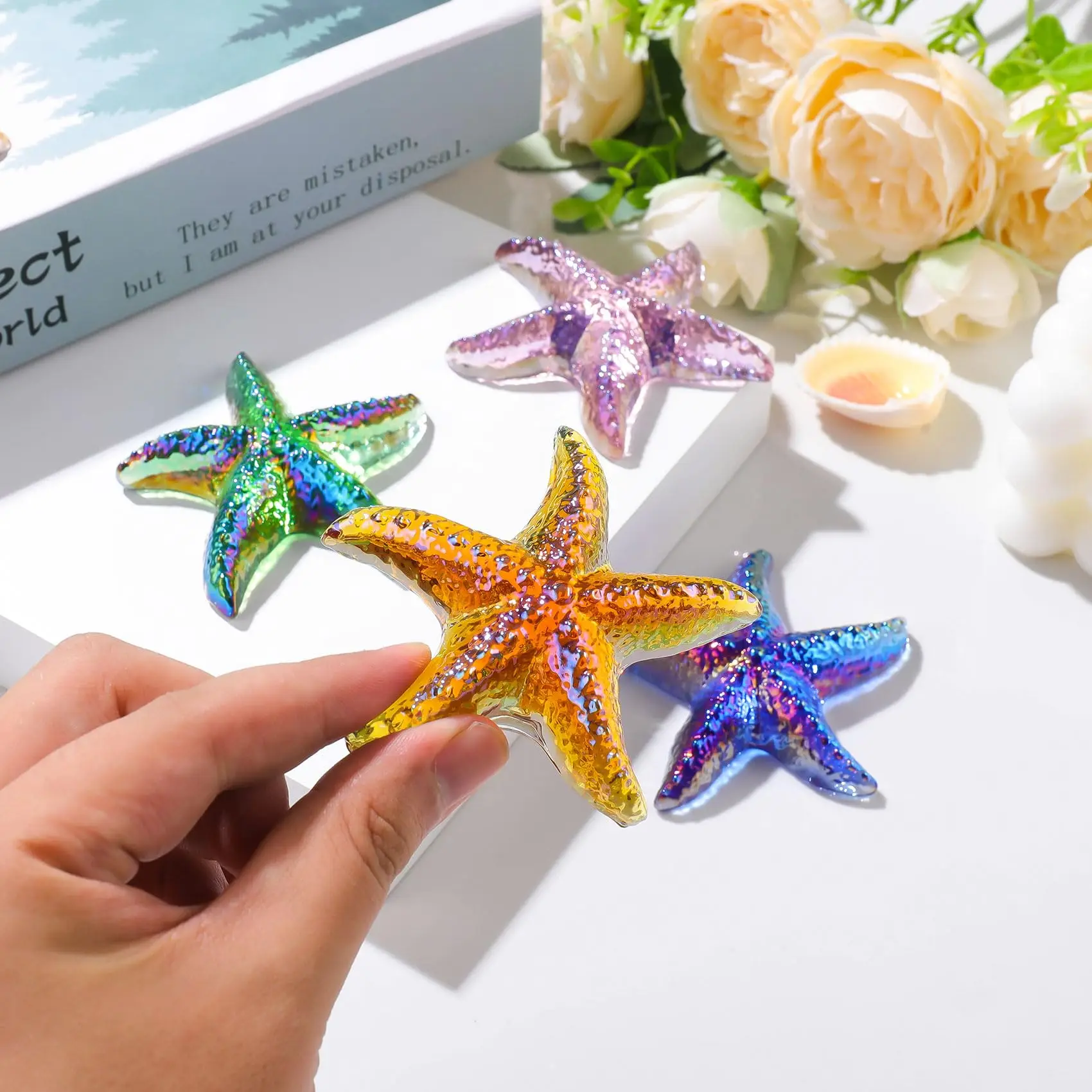 Starfish Crystal Figurine Desk Decor Handmade Blown Glass Sea Star Beach Themed Animals Ornaments Collectible Crafts Sea Glass G